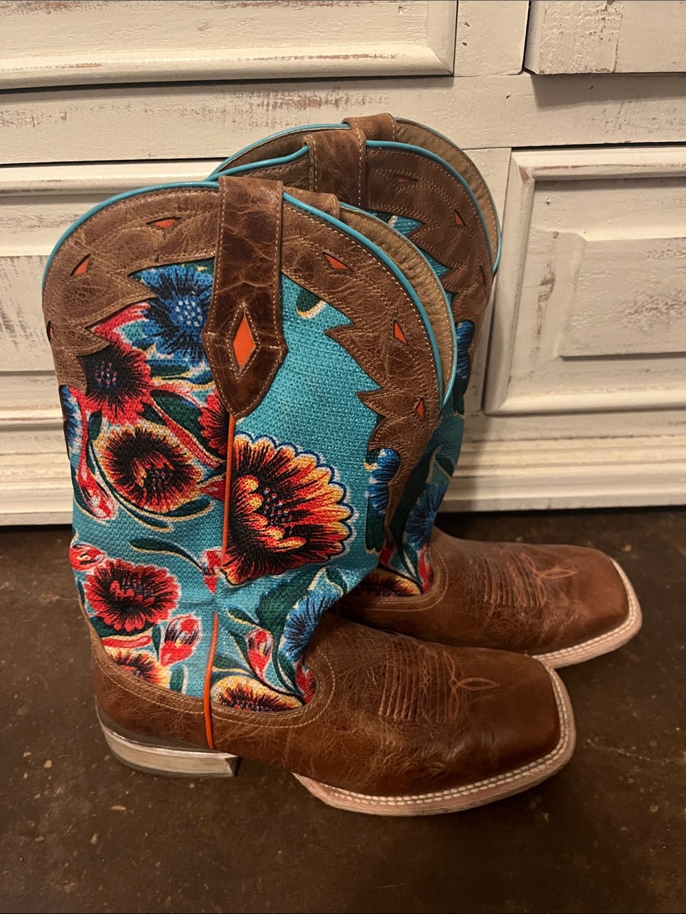 Floral Turquoise Western Cowboy Boots